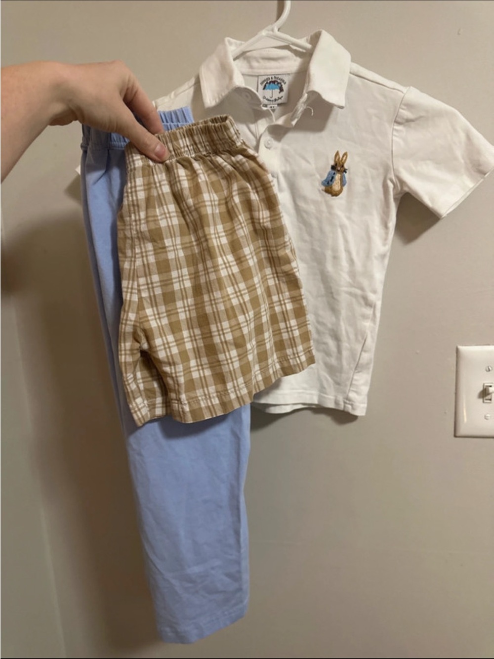 White Polo with Embroidered Bunny & Blue Pants Set - Kids
